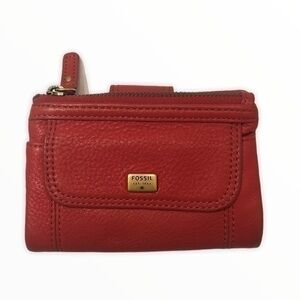Fossil red leather compact wallet